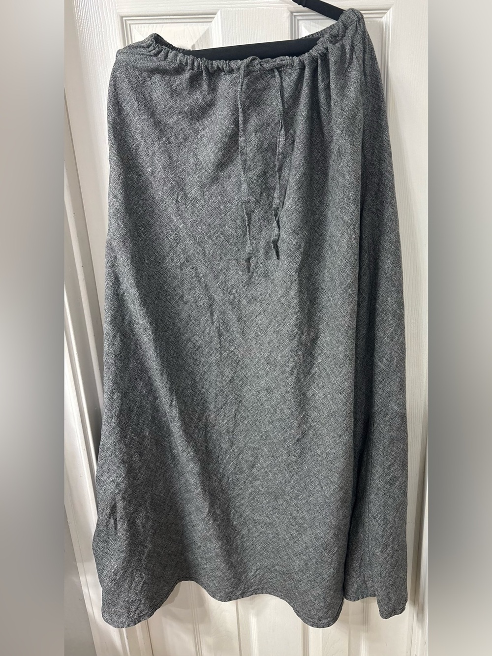 Flax Gray Linen Maxi Skirt w draw string waist-sz LARGE